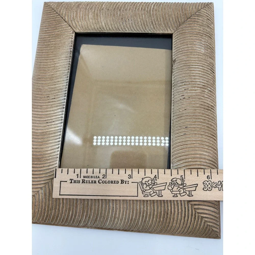 Vintage 1980s Carved Reeded Wood Picture Frame Set 2 Pair Postmodern Deco Boho